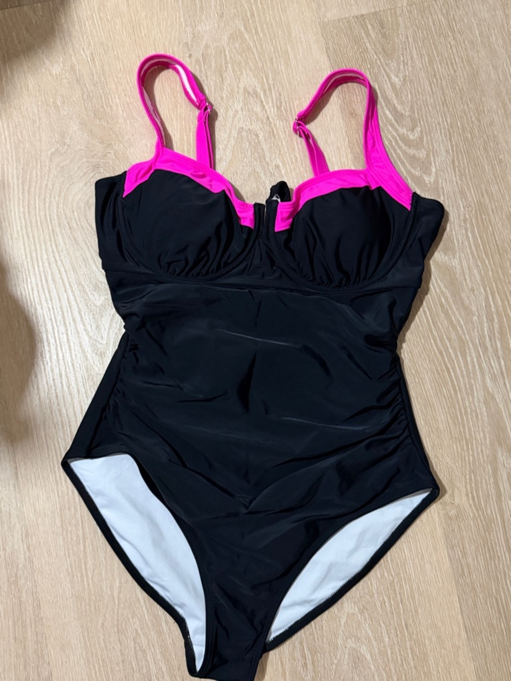 Women’s Black One-Piece Swimsuit with Pink Trim